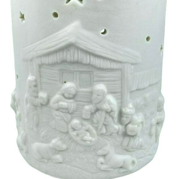 Ornamental Jade Porcelain Nativity Votive Candleholder 5in x 3.5in Holiday Decor - Picture 5 of 6